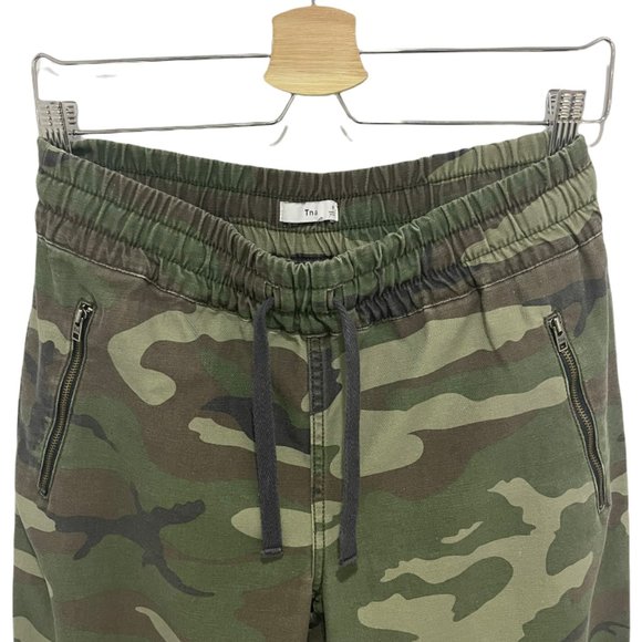 TNA Alix High Waisted Elastic Cuff Camo Print Ankle Jogger Pants Green Small EUC - Picture 4 of 11